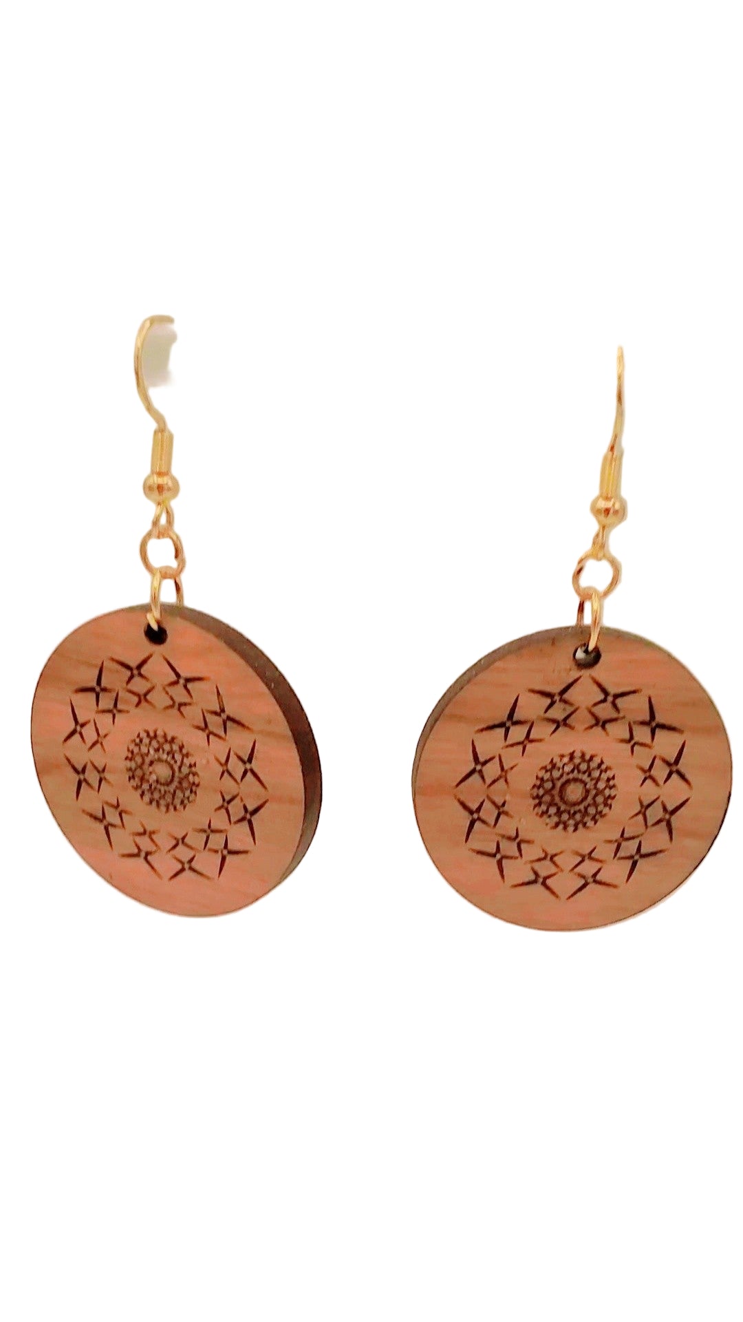 Laser Engraved Dainty Wooden Round Earrings