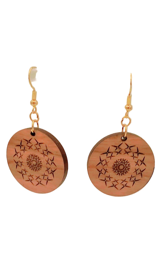 Laser Engraved Dainty Wooden Round Earrings